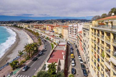 Nice, Fransa - 7 Mart 2018: Nice şehrinin güzel panoramik hava manzarası