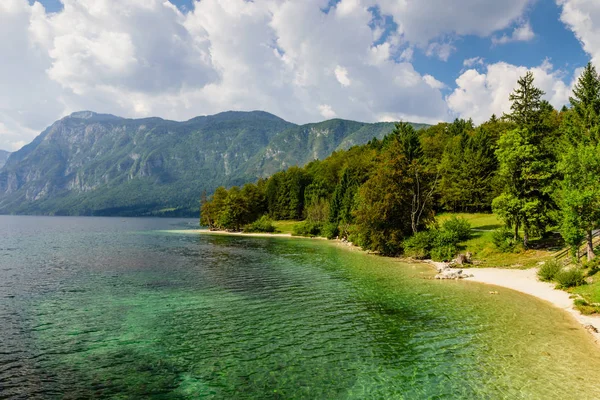 Güzel Slovenya Manzarası Turkuaz Suyla Bohinj Gölü Triglav Ulusal Parkı — Stok fotoğraf