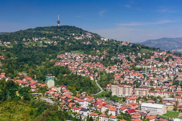 Schöne Luftaufnahme Von Sarajevo Der Hauptstadt Von Bosnien Und Herzegowina — Stockfoto