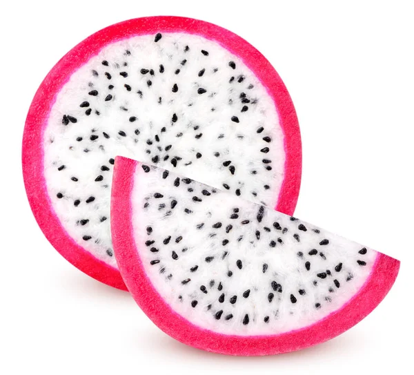 Fruit Dragon Isolé Deux Tranches Pitahaya Chair Blanche Isolées Sur — Photo