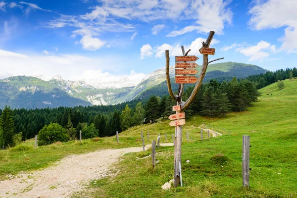 スロベニアのトリグラフ国立自然公園 観光客のためのハイキングコースのインデックス ジュリアンアルプスの美しい山の風景 — ストック写真