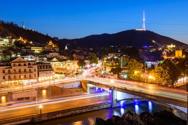 Тбилиси Грузия Сентября 2017 Года Ночной Вид Тбилиси Яркие Огни — стоковое фото