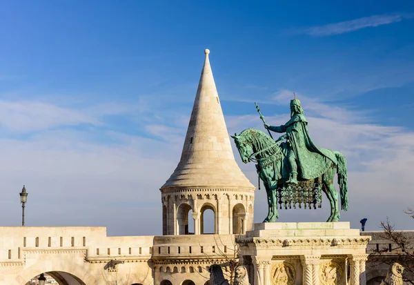 Fisherman Bastion Statue Stephen Budapest Hungary — Stock Photo, Image