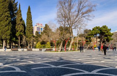 Bakü, Azerbaycan - 23 Şubat 2017: Çeşme Meydanı, şehrin tarihi merkezinde bir kare.