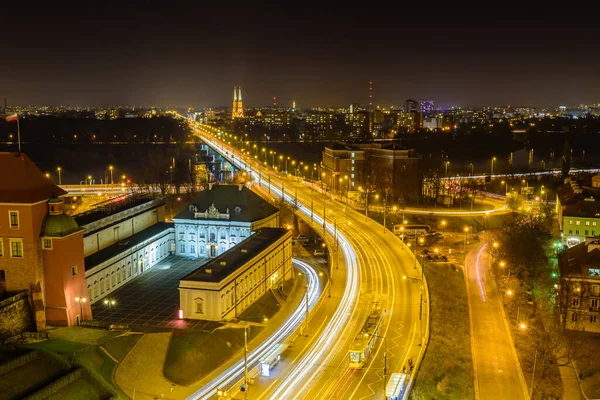 Vista Aérea Noturna Varsóvia Polônia — Fotografia de Stock