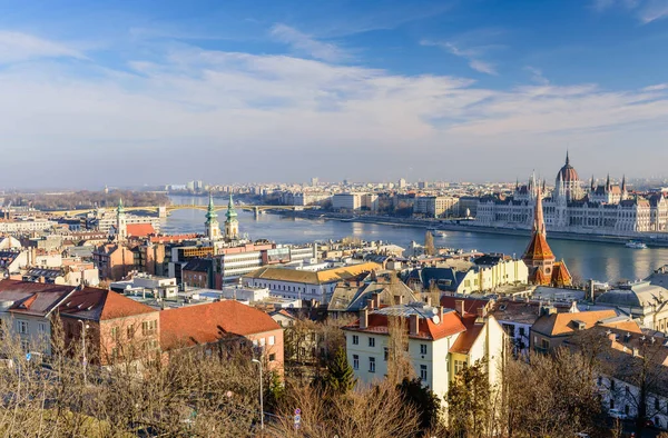 Flygfoto Över Budapest Med Parlamentet Och Donau Budapest Ungern — Stockfoto