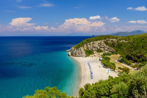 Pittoresca Spiaggia Tsabou Una Destinazione Popolare Sull Isola Greca Samos — Foto Stock