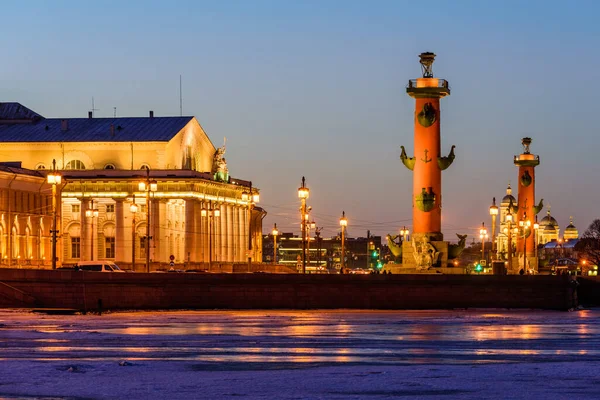 Newa Uferpanorama Sankt Petersburg Sehenswürdigkeiten Von Petersburg Russland Rostrosäulen Und — Stockfoto