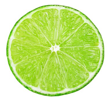 İzole edilmiş kireç. Kesme yolu ile beyaz arkaplanda izole edilmiş sulu kireç dilimi 