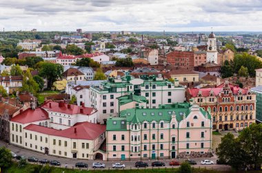 Vyborg kasabası, Rusya - 21 Eylül 2019: Vyborg şehri. Vyborg 'un güzel hava manzarası