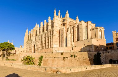 Mallorca 'yı gezmek. La Seu, Palma de Mallorca 'nın ortaçağ katedrali, Mallorca adası, Balearic Adaları, İspanya