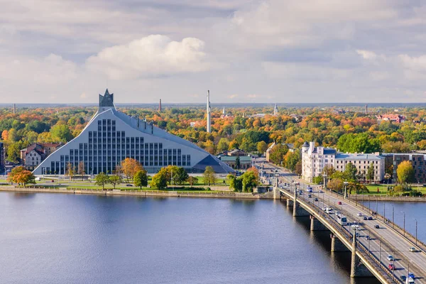 Riga Letônia Outubro 2019 Bela Vista Aérea Biblioteca Nacional Letônia — Fotografia de Stock
