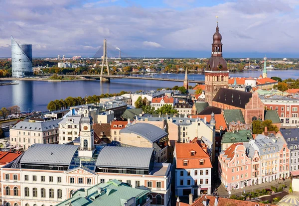 Prohlídka Lotyšska Krásný Letecký Výhled Staré Město Riga — Stock fotografie