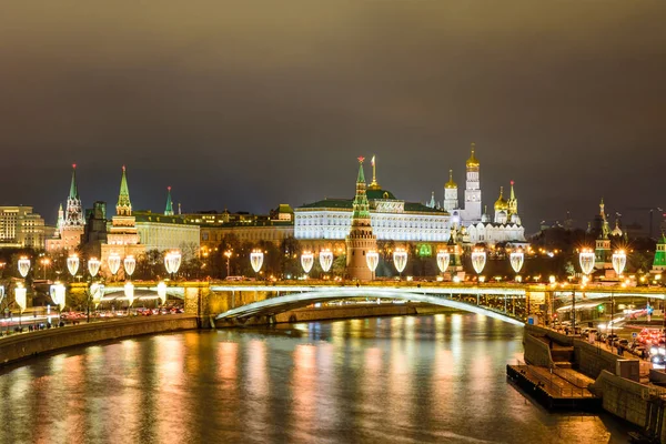 Moscou Rússia Janeiro 2018 Kremlin Moscou Iluminado Rio Moscou Noite — Fotografia de Stock