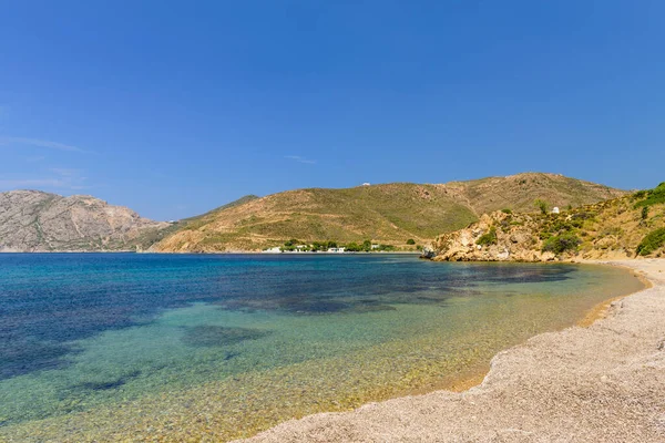 Petra Beach Picturesque Beach Clear Blue Water Patmos Island Dodecanese — Stock Photo, Image