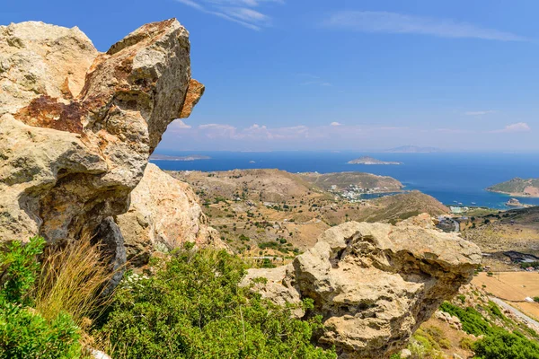 希腊群岛帕塔莫斯岛和地中海沿岸的空中景观 帕塔莫斯岛 — 图库照片
