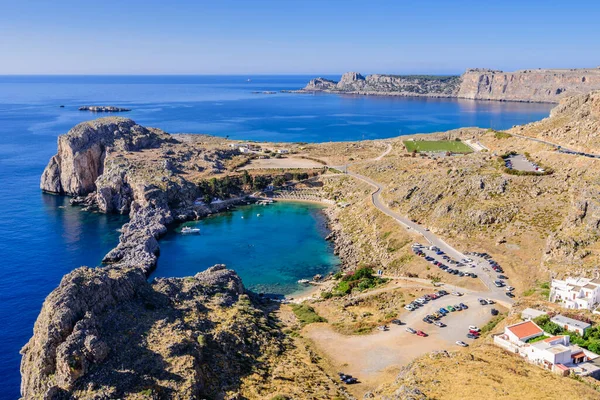 Vue Contrebas Sur Baie Paul Lindos Sur Île Rhodes Grèce — Photo