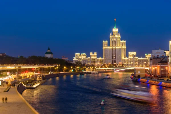 Stadt Moskau Bei Nacht Moskau Fluss Zaryadye Park Und Gebäude — Stockfoto