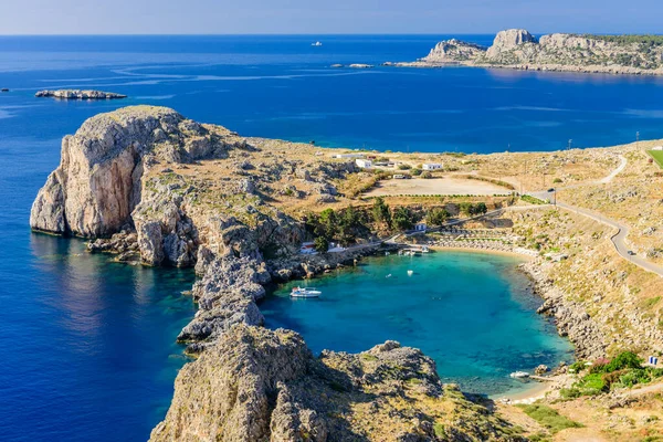 Looking Paul Bay Lindos Island Rhodes Greece — Stock Photo, Image