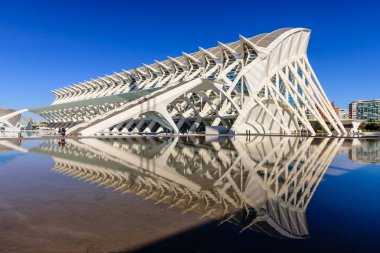 Valencia, İspanya - 5 Ocak 2020 Valencia manzarası. Sanat ve Bilim Şehrinde Modern Mimarlık 