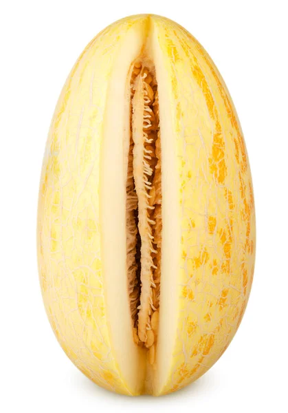 Geïsoleerde Meloen Een Gele Meloen Fruit Gesneden Staan Geïsoleerd Witte — Stockfoto