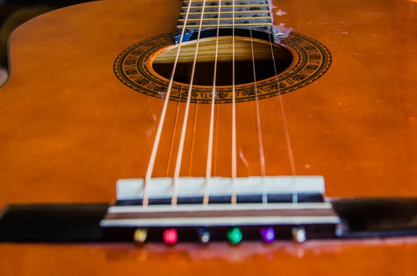 Primer Plano Guitarra Clásica Madera —  Fotos de Stock