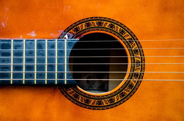 Primer Plano Guitarra Clásica Madera —  Fotos de Stock