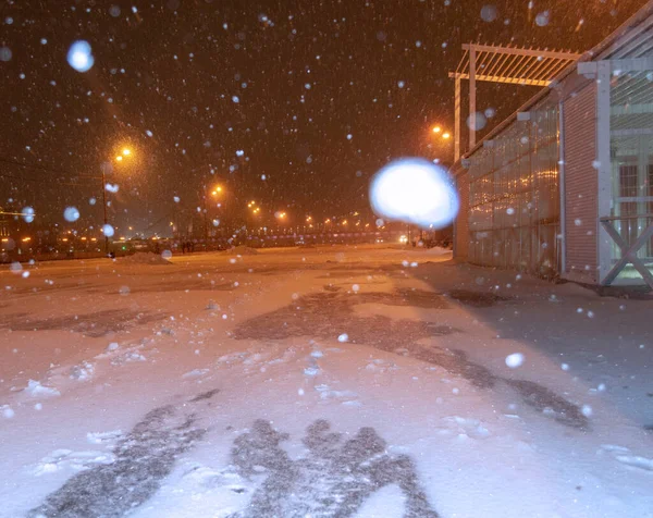 Schnee Fällt Gelbwesten Land — Stockfoto