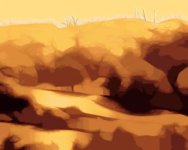 Digital Render Dreamy Orange Gul Landskap Horizon — Stockfoto