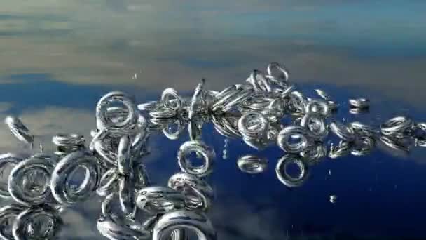 3Dレンダリングリングが空を変える楽しい背景 — ストック動画