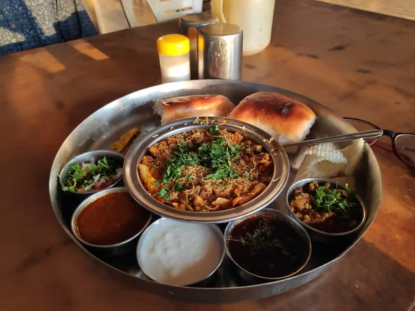 Indischer Imbiss Mit Pav Brötchen Zum Frühstück Einem Restaurant Der — Stockfoto