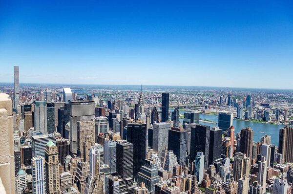 Aerial panoramic view over New York city Buildings