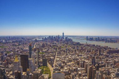 New York şehir binaları ve gökdelenler üzerinde havadan panoramik manzara