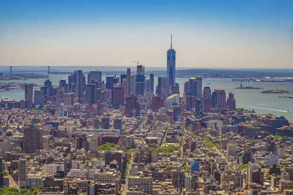 New York Şehir Binaları Gökdelenler Üzerinde Havadan Panoramik Manzara — Stok fotoğraf