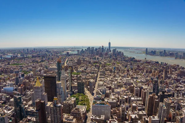 Légi Panoráma New York Város Épületeire Felhőkarcolóira — Stock Fotó