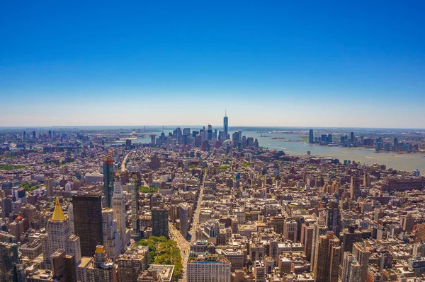 Légi Panoráma New York Város Épületeire Felhőkarcolóira — Stock Fotó