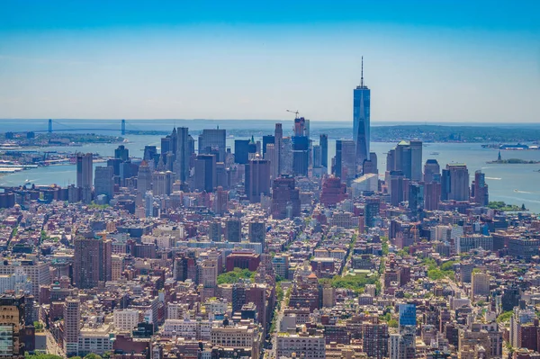 Panoramisch Uitzicht Vanuit Lucht New York City Buildings Wolkenkrabbers — Stockfoto