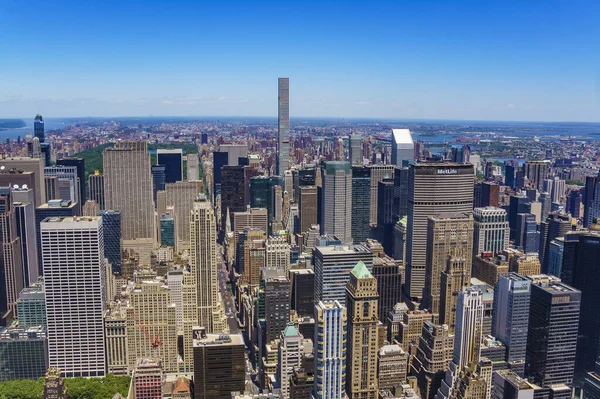 Panorámás Légi Kilátás New York Város Épületeire Felhőkarcolóira — Stock Fotó