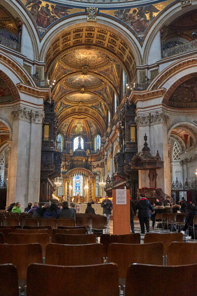 Inside St Paul's Cathedral in London, interior building details. It is an Anglican cathedral, the seat of the Bishop of London and the mother church of the Diocese of London, United Kingdom.