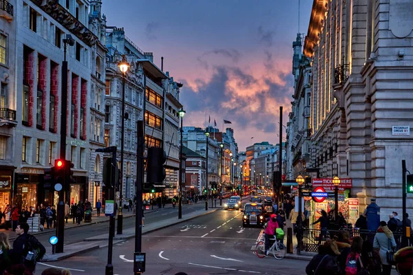 Beautiful View London Piccadilly Circus Night Long Exposure Hdr Street — Stock Photo, Image