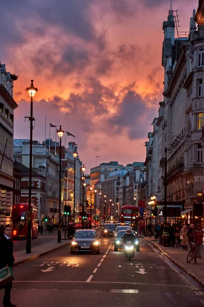 Beautiful View London Piccadilly Circus Night Long Exposure Hdr Street — Stock Photo, Image