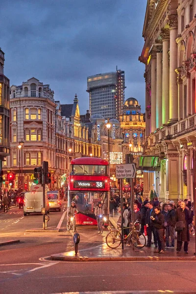 Beautiful View London Piccadilly Circus Night Long Exposure Hdr Street — Stock Photo, Image