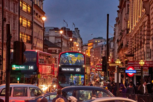 Beautiful View London Piccadilly Circus Night Long Exposure Hdr Street — Stock Photo, Image