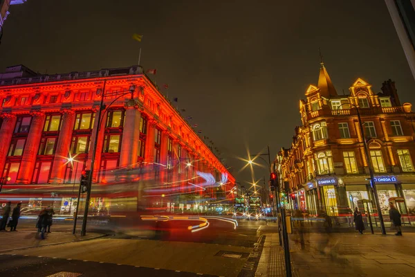 Éjszakai Expozíció Londoni Oxford Street Közelében Oxford Street Egy Főút — Stock Fotó