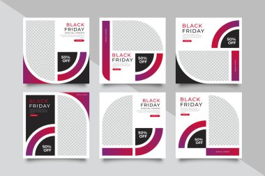 6 Düzenlenebilir Sosyal medya Kara Cuma. Sosyal medya mobil uygulamaları için modern promosyon kare web pankartı. Zarif satış ve indirim tanıtımı..