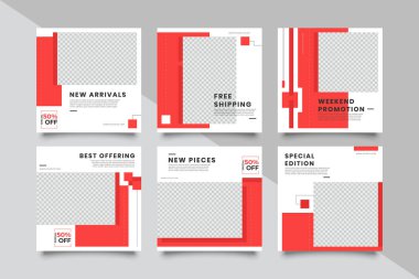 Yeni 6 Düzenlenebilir en küçük kare pankart şablonu kümesi. Sosyal medya ve internet reklamları için uygun. Fotoğraf Koleji Vektör İllüstrasyonu - Vektör