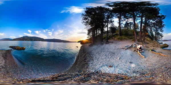 360 Panorama Pôr Sol Lago Coeur Alene Idaho — Fotografia de Stock