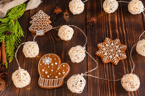 Christmas Homemade Gingerbread Cookies Wooden Table Can Used Background — Stock Photo, Image