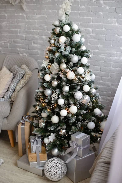 Interior Navidad Con Cajas Regalo Fuegos Navidad Puede Utilizar Como — Foto de Stock