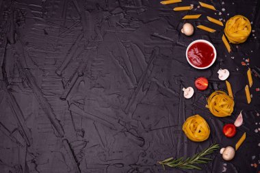 Gıda, makarna, makarna, spagetti. Arka plan olarak kullanılan makarna kompozisyon